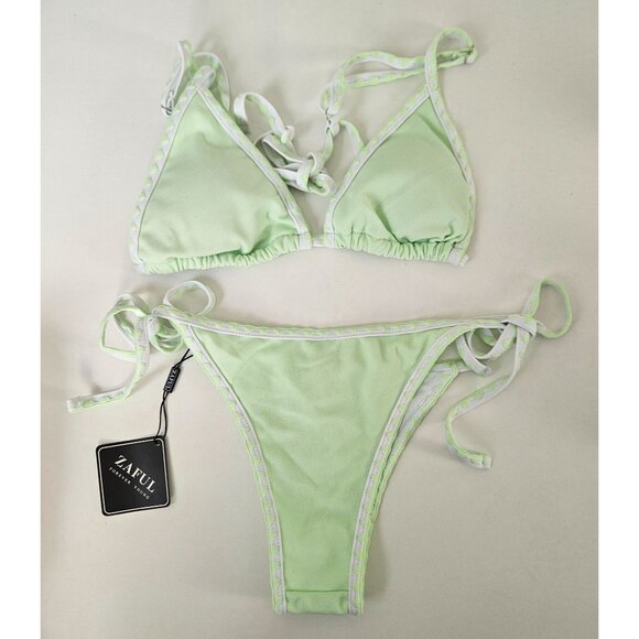 Zaful Womens Mint Green Bikini Set Sz 8 Adj Triangle Top Tie-Side Bottoms Sexy - Picture 2 of 9